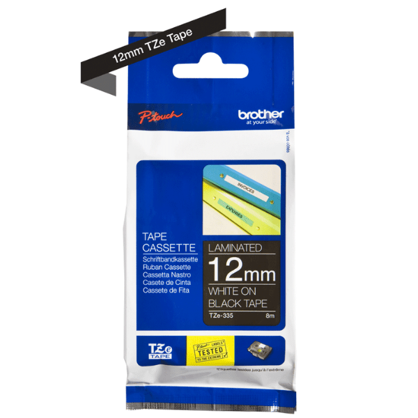 Brother TZE-335 PTouch Label Tape White on Black 12mm x 8m