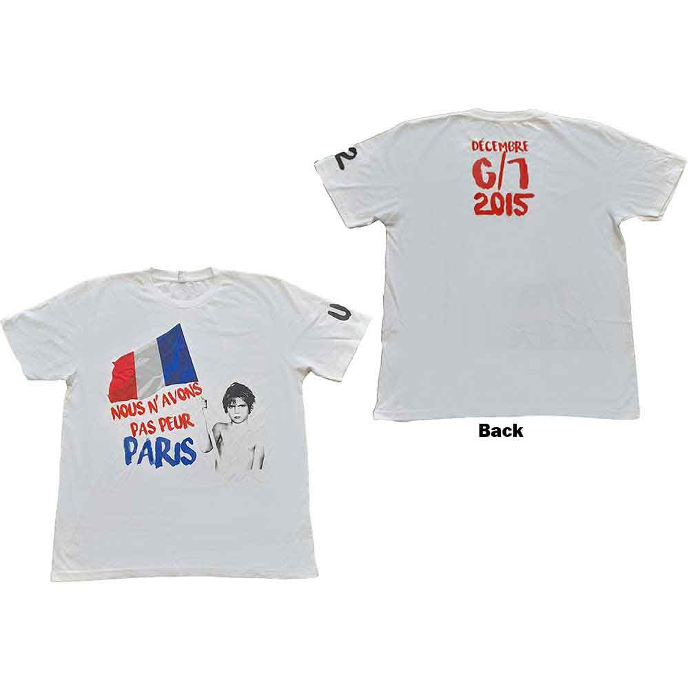 U2 Unisex T-Shirt Paris 2015 Nous N'Avons Pas Peur (Back Print) White (L)