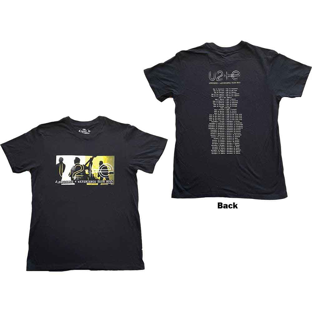 U2 Unisex T-Shirt I+E Tour 2015 Band Silhouettes (Back Print) Black (M)