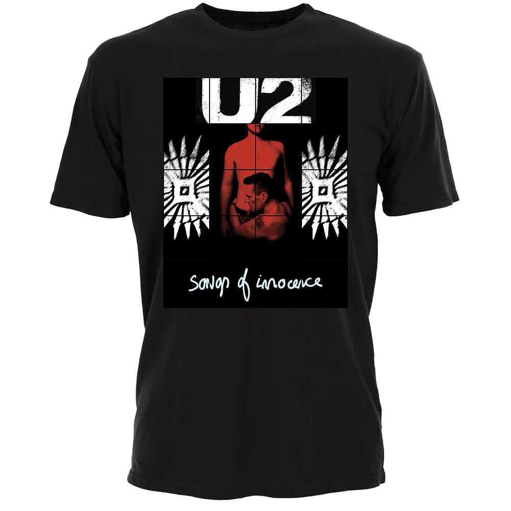 U2 Unisex T-Shirt Songs of Innocence Red Shade Black (M)