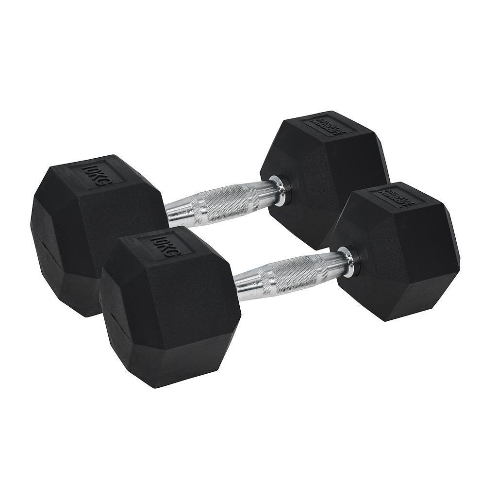 Urban Fitness PRO Hex Dumbbell Weights Rubber Coated 10.0kg Black (Pair)