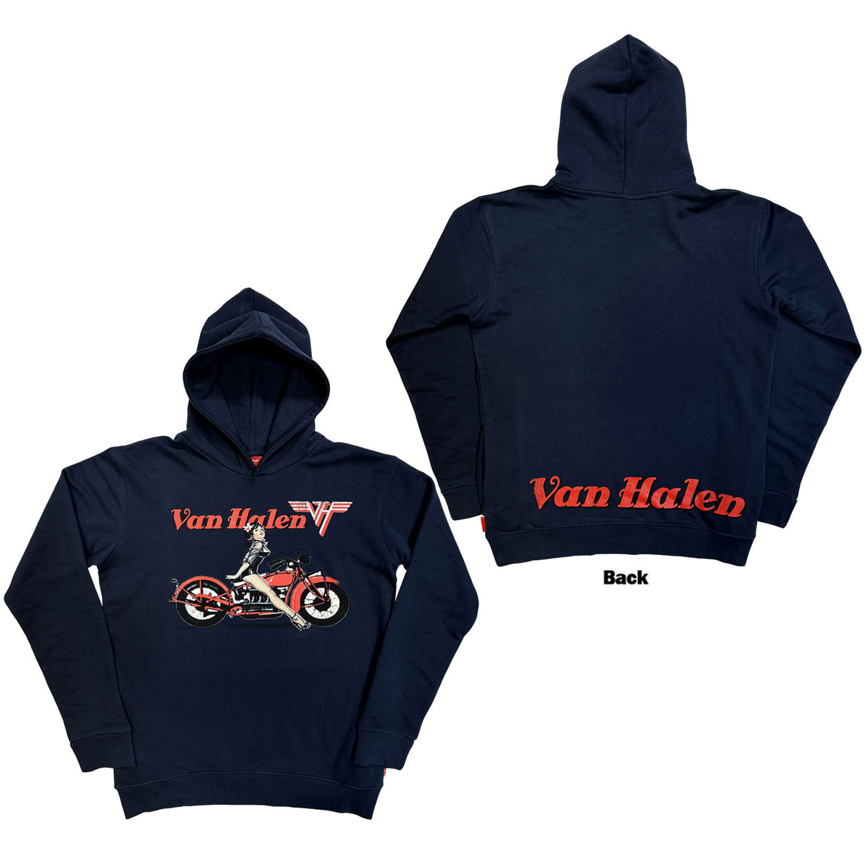 Van Halen Unisex Unplugged Pullover Hoodie Pinup Motorcycle Navy Blue (S)