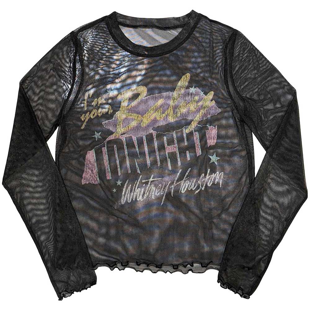 Whitney Houston Ladies Long Sleeve T-Shirt I'm Your Baby (Mesh) Black (L)
