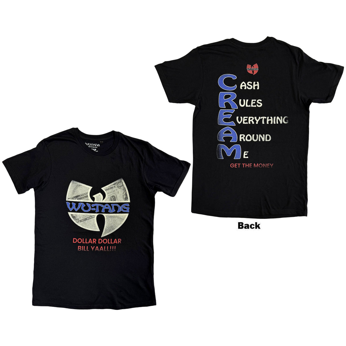 Wu-Tang Clan Unisex T-Shirt C.R.E.A.M. (Back Print) Black (XXL)