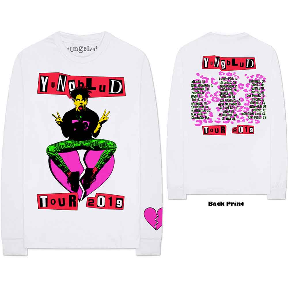 Yungblud Unisex Long Sleeved T-Shirt Tour (Back & Sleeve Print) White (L)