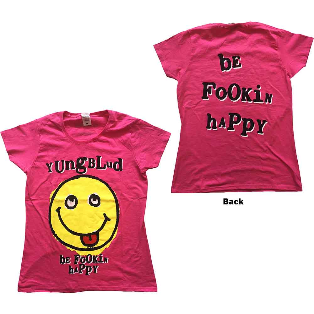 Yungblud Ladies T-Shirt Raver Smile (Back Print) Pink (M)