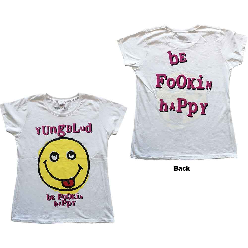 Yungblud Ladies T-Shirt Raver Smile (Back Print) White (XL)