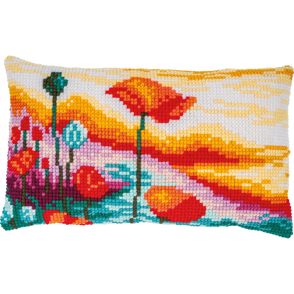 Vervaco Cross Stitch Kit 50cm x 30cm Cushion Cover - Poppies Landscape 2