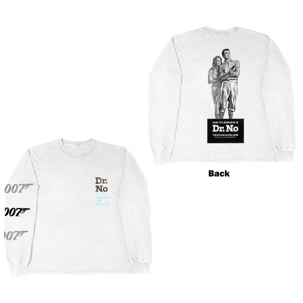 James Bond 007 Unisex Long Sleeved T-Shirt Dr No (Back Print) White (L)