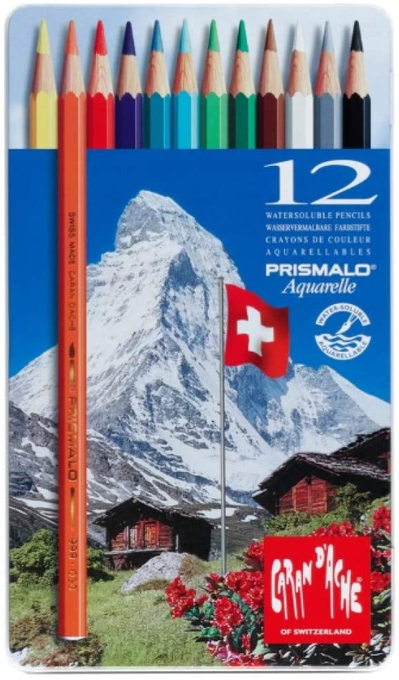 Caran D'Ache Prismalo Aquarelle Watercolour Pencils (Tin of 12)