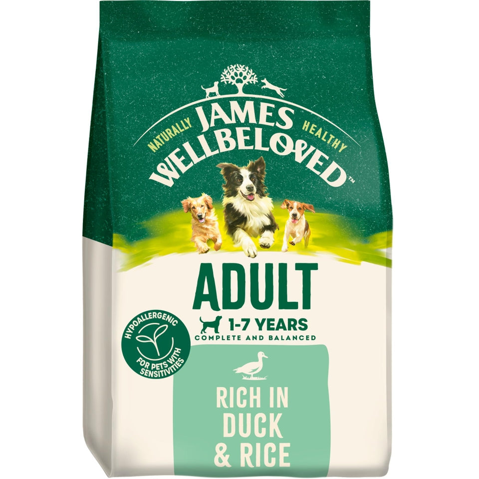 James Wellbeloved Adult Dry Dog Food - Duck & Rice Kibble 2kg Bag