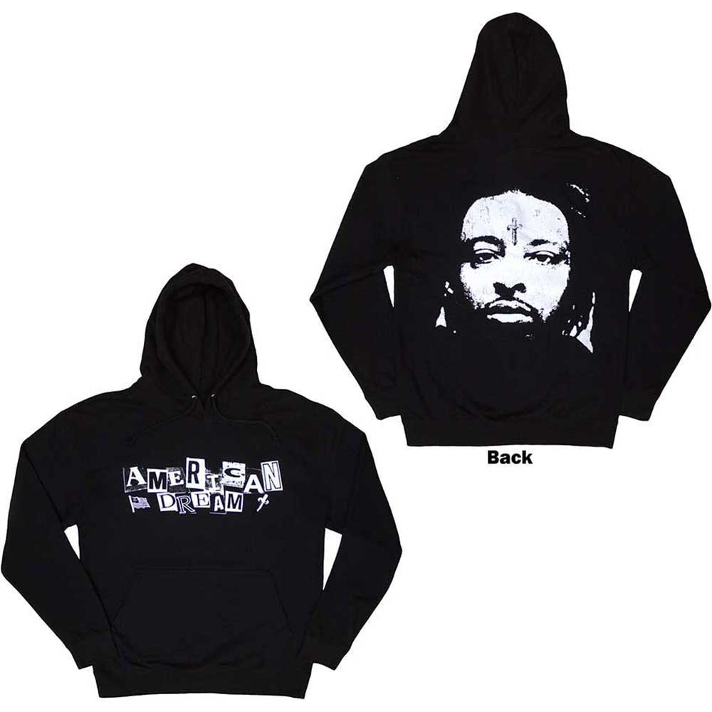 21 Savage Unisex Adult Pullover Hoodie: American Dream (Back Print) Black (XL)