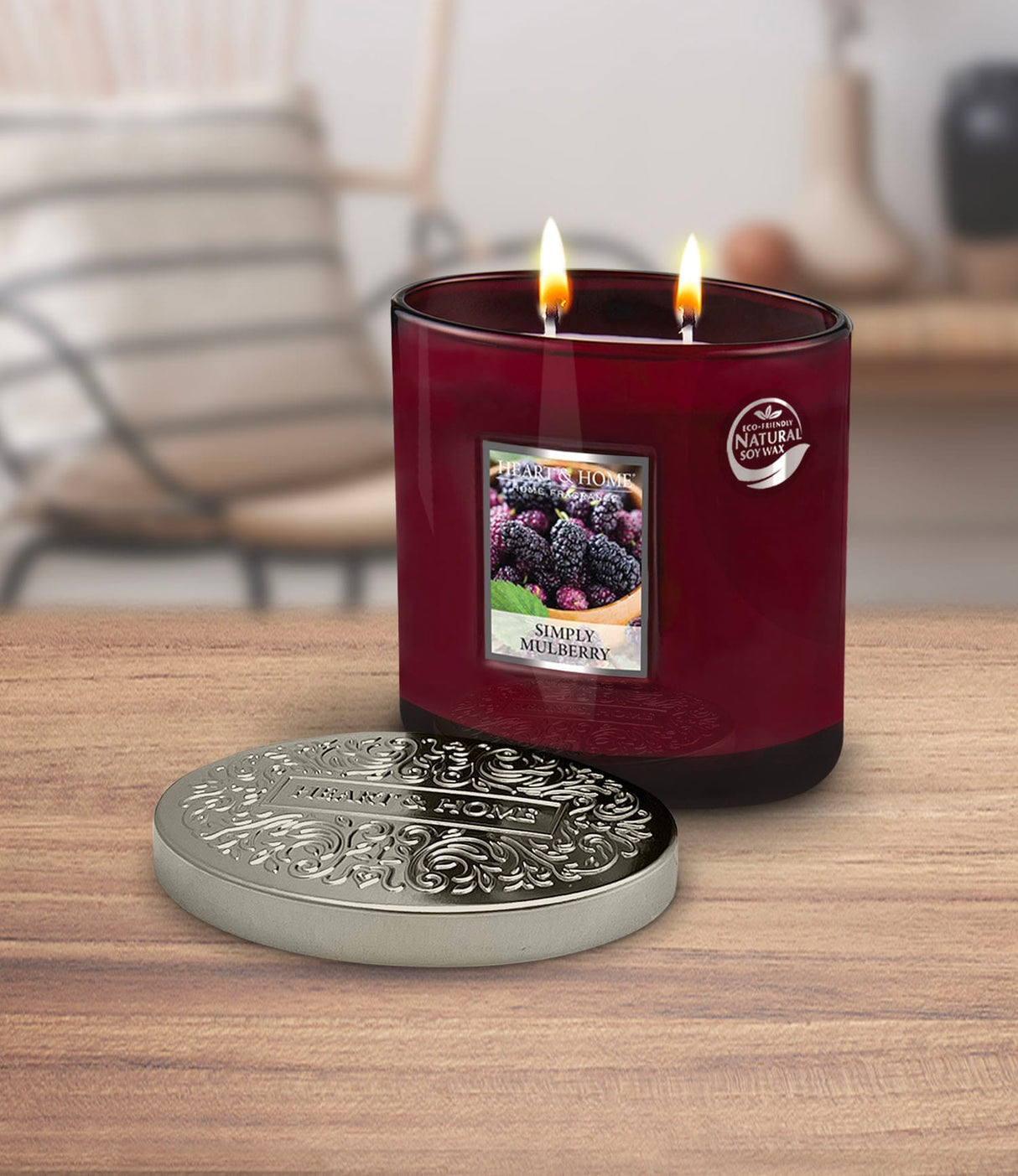 Heart & Home Simply Mulberry Twin Wick Ellipse Soy Candle - 40 Hours Burn