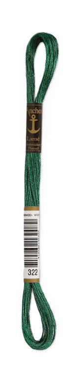 Anchor Lamé Embroidery Thread 8m Skein - Green (322)