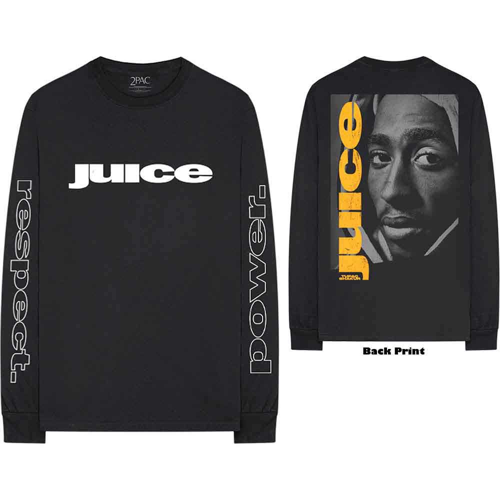 Tupac Unisex Long Sleeve T-Shirt Respect (Back & Arm Print) Black (M)