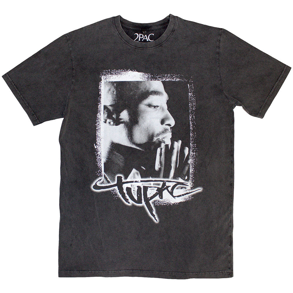 Tupac Unisex Stone Wash T-Shirt Spray Photo Grey (S)