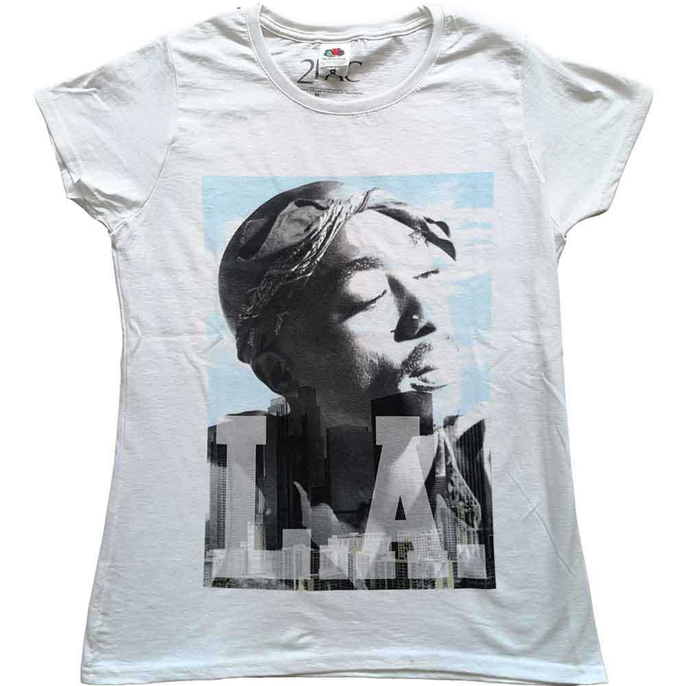 Tupac Ladies T-Shirt LA Skyline White (XS)