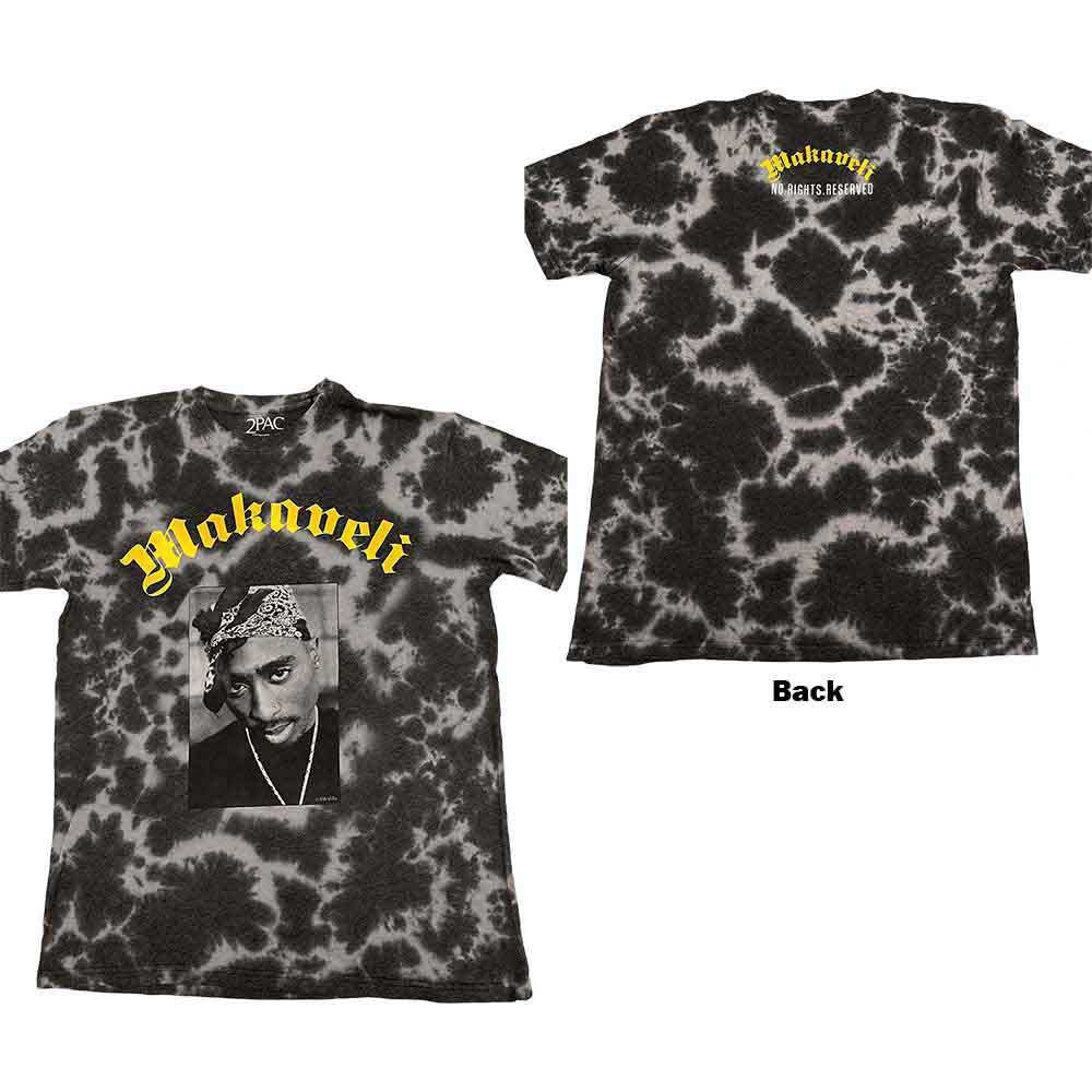 Tupac Unisex T-Shirt Makaveli (Acid Wash & Back Print) Grey (XXL)