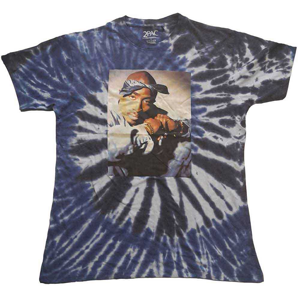 Tupac Unisex T-Shirt Photo Swirl (Tie-Dye) Blue (XL)