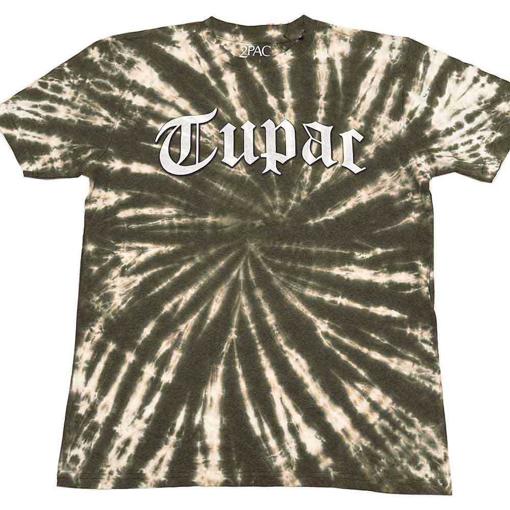Tupac Unisex T-Shirt Gothic Logo (Dye-Wash) Green (XL)