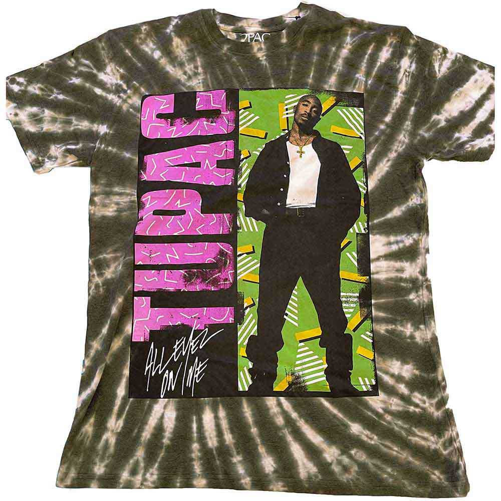 Tupac Unisex T-Shirt All Eyez On Me (Dye-Wash) Green (XL)