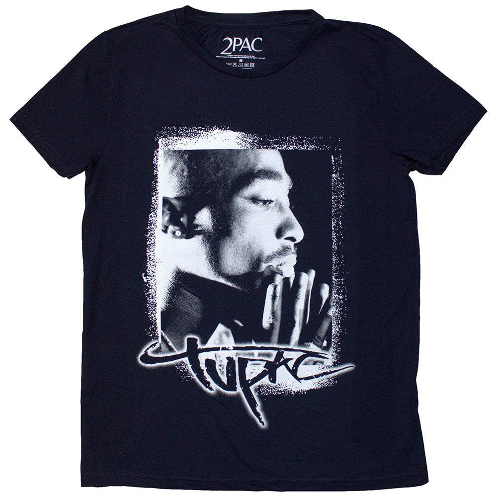 Tupac Ladies T-Shirt Spray Photo Blue (M)