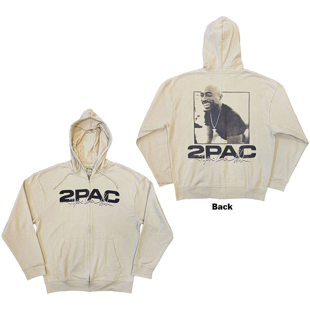 Tupac Unisex Zipped Hoodie Logo & Black Portrait Sand (S)