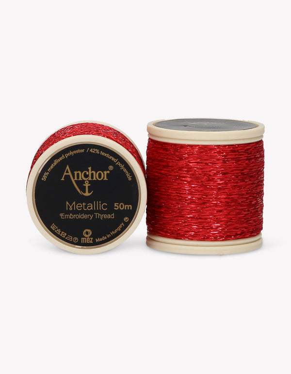 Anchor Metallic Embroidery Thread 50m - Red (0318)