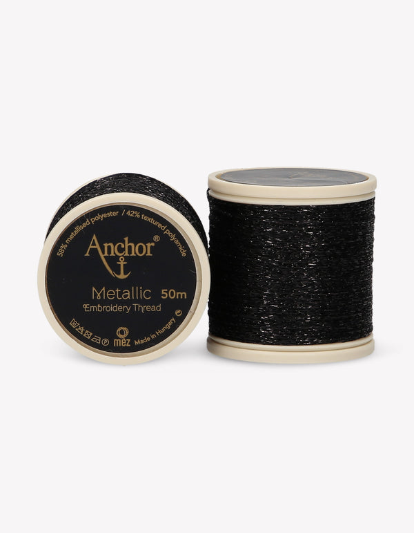 Anchor Metallic Embroidery Thread 50m - Black (0342)