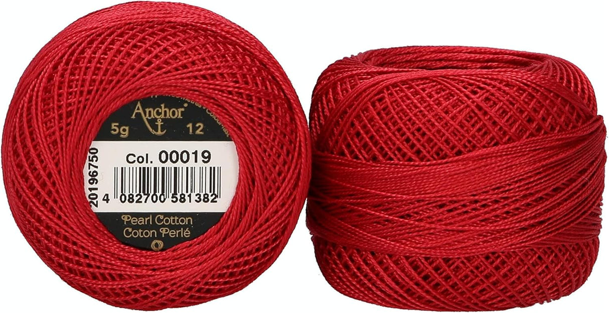 Anchor Pearl Cotton 12 Embroidery Thread 5g Ball - Red (0019)