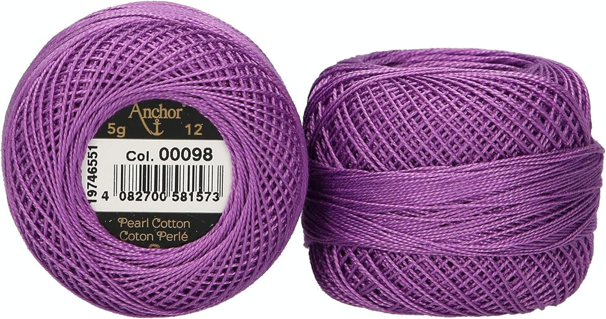 Anchor Pearl Cotton 12 Embroidery Thread 5g Ball - Purple (0098)