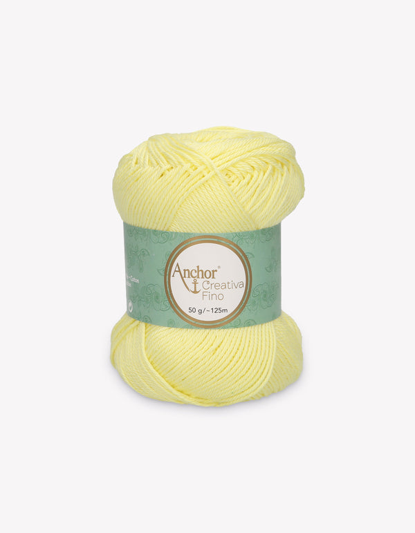Anchor Creativa Fino Cotton Crochet/Knitting Yarn 4ply 50g Ball - Lemon (0100)
