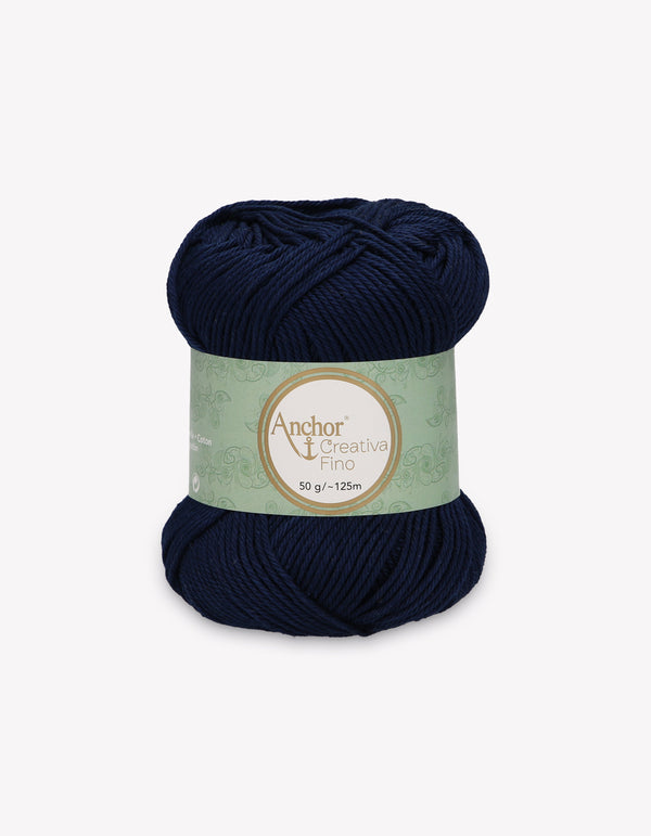 Anchor Creativa Fino Cotton Crochet/Knitting Yarn 4ply 50g Ball - Dark Blue (0124)