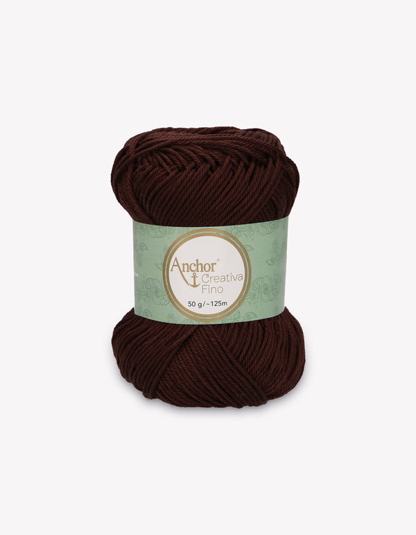 Anchor Creativa Fino Cotton Crochet/Knitting Yarn 4ply 50g Ball - Dark Brown (0162)