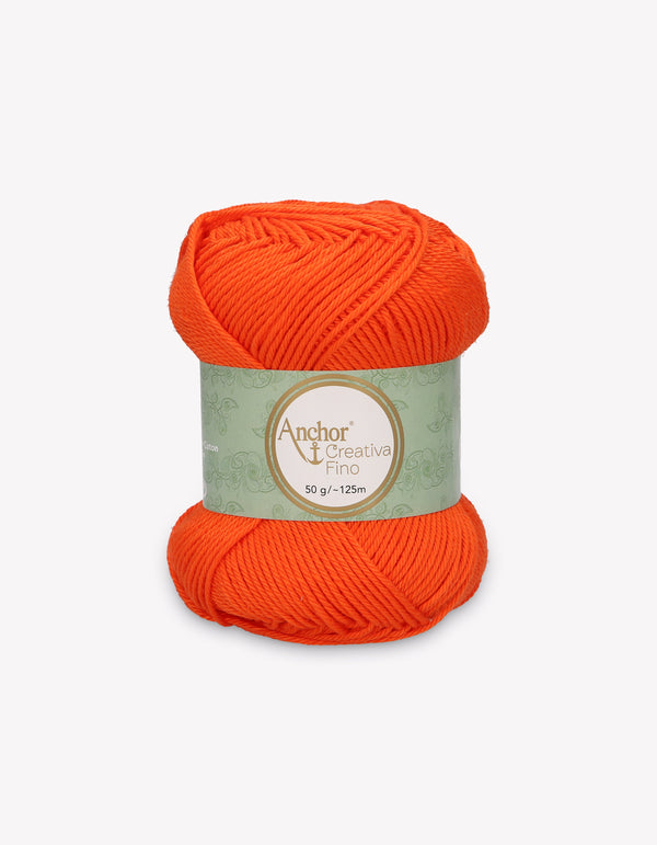 Anchor Creativa Fino Cotton Crochet/Knitting Yarn 4ply 50g Ball - Bright Orange (0189)