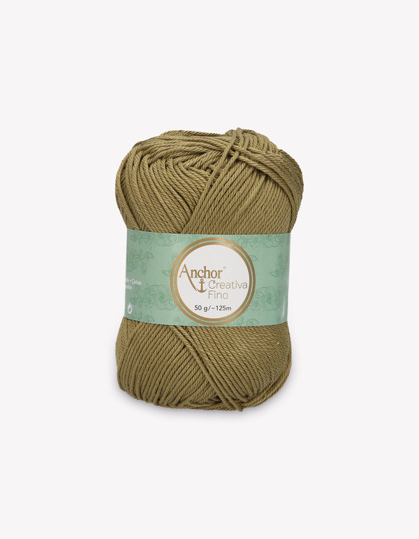Anchor Creativa Fino Cotton Crochet/Knitting Yarn 4ply 50g Ball - Olive Green (0395)