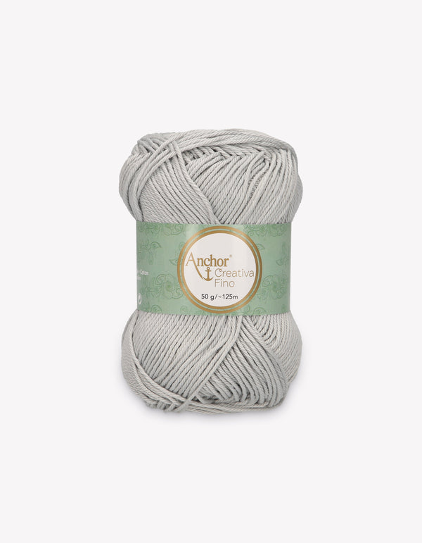 Anchor Creativa Fino Cotton Crochet/Knitting Yarn 4ply 50g Ball - Light Grey (0398)