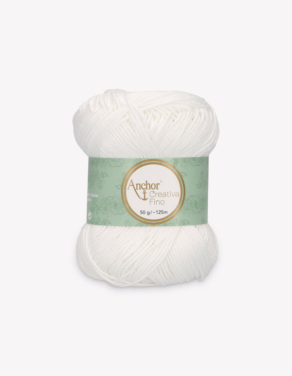Anchor Creativa Fino Cotton Crochet/Knitting Yarn 4ply 50g Ball - White (1331)