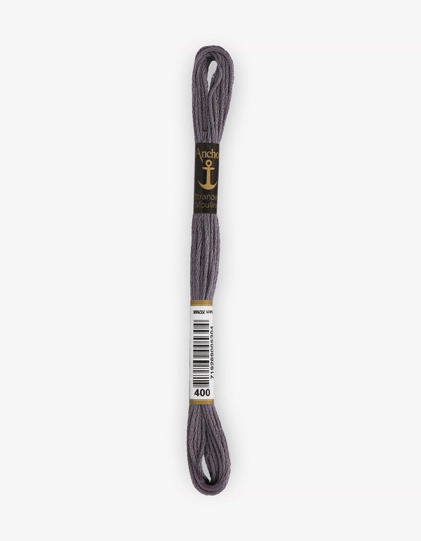 Anchor Mouline Stranded Cotton Embroidery Thread 8m - Grey (0400)