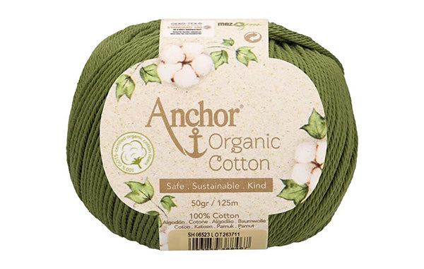 Anchor Organic Cotton Crochet/Knitting Yarn 50g Ball - Moss (6523)