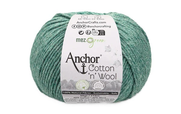 Anchor Cotton 'n' Wool Crochet/Knitting Yarn 4 Ply 50g Ball - Emerald (0188)