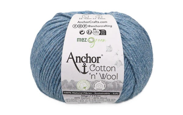 Anchor Cotton 'n' Wool Crochet/Knitting Yarn 4 Ply 50g Ball - Sapphire (0410)