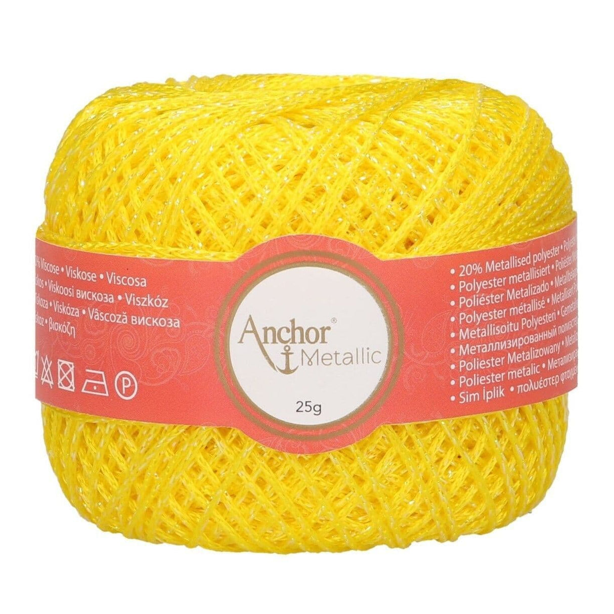 Anchor Metallic Crochet Yarn 100m 25g Ball Neon Yellow (0343)