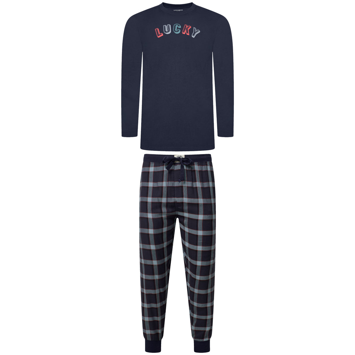 Lucky Brand Crew Neck & Closed Hem Flannel Pant Pyjama Set