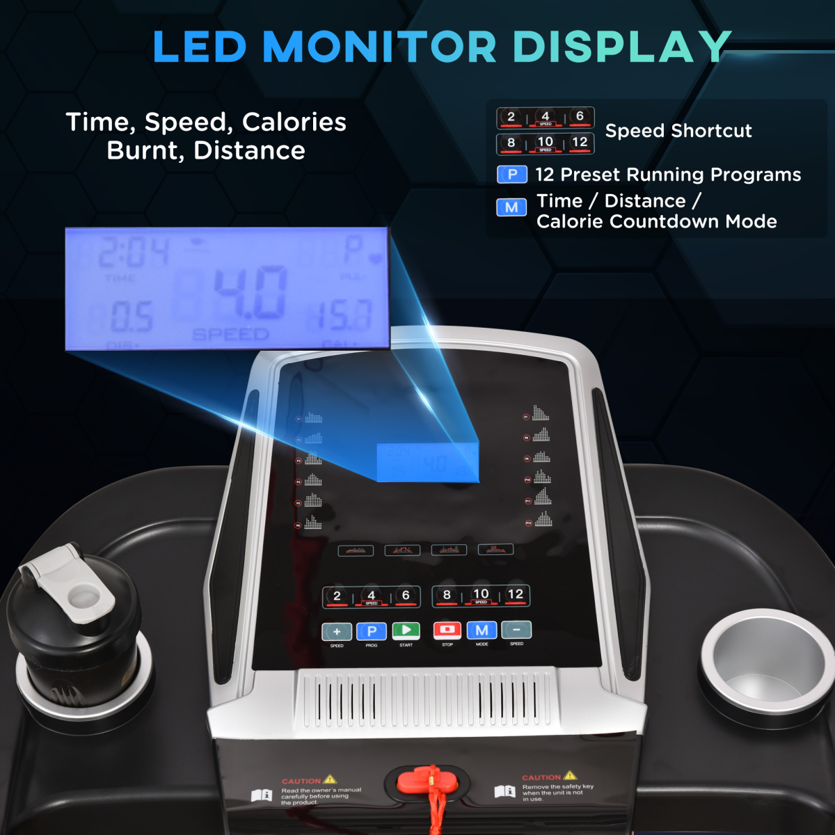 Folding 12km/h Electric Treadmill Running Machine Incline LED Display