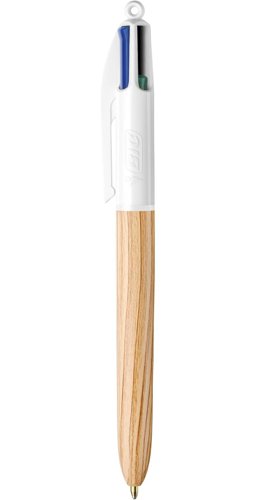 BIC 4 Colours Wood Effect Ballpoint Pen 1.0mm Tip Black/Blue/Green/Red Ink (12pk)