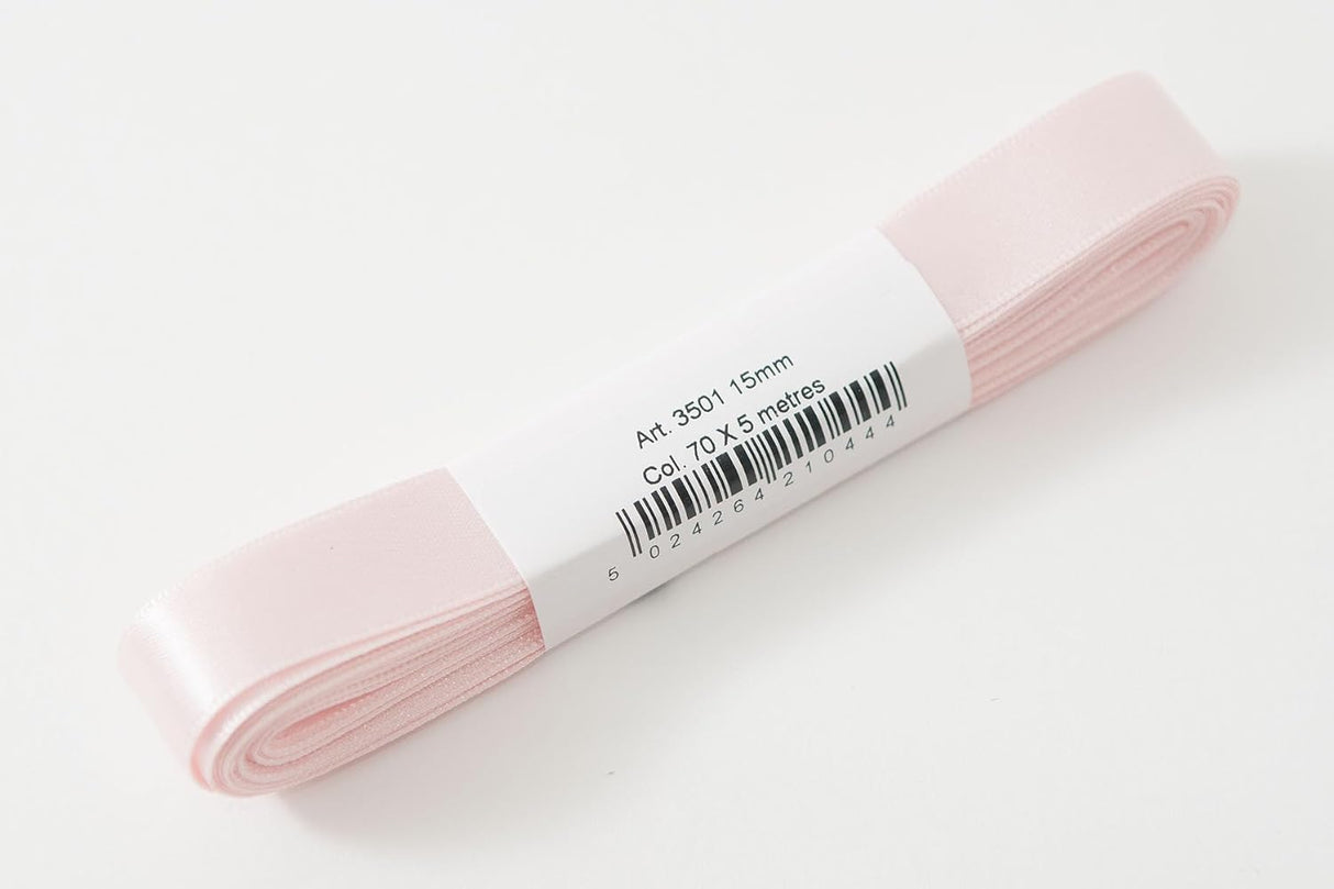 Berisfords Satin Ribbon Pack 5m x 15mm Pale Pink (4pc)