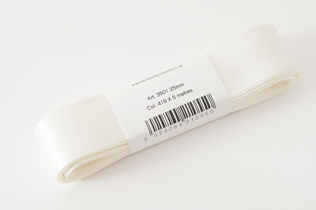 Berisfords Satin Ribbon Pack 5m x 25mm Bridal White (4pc)