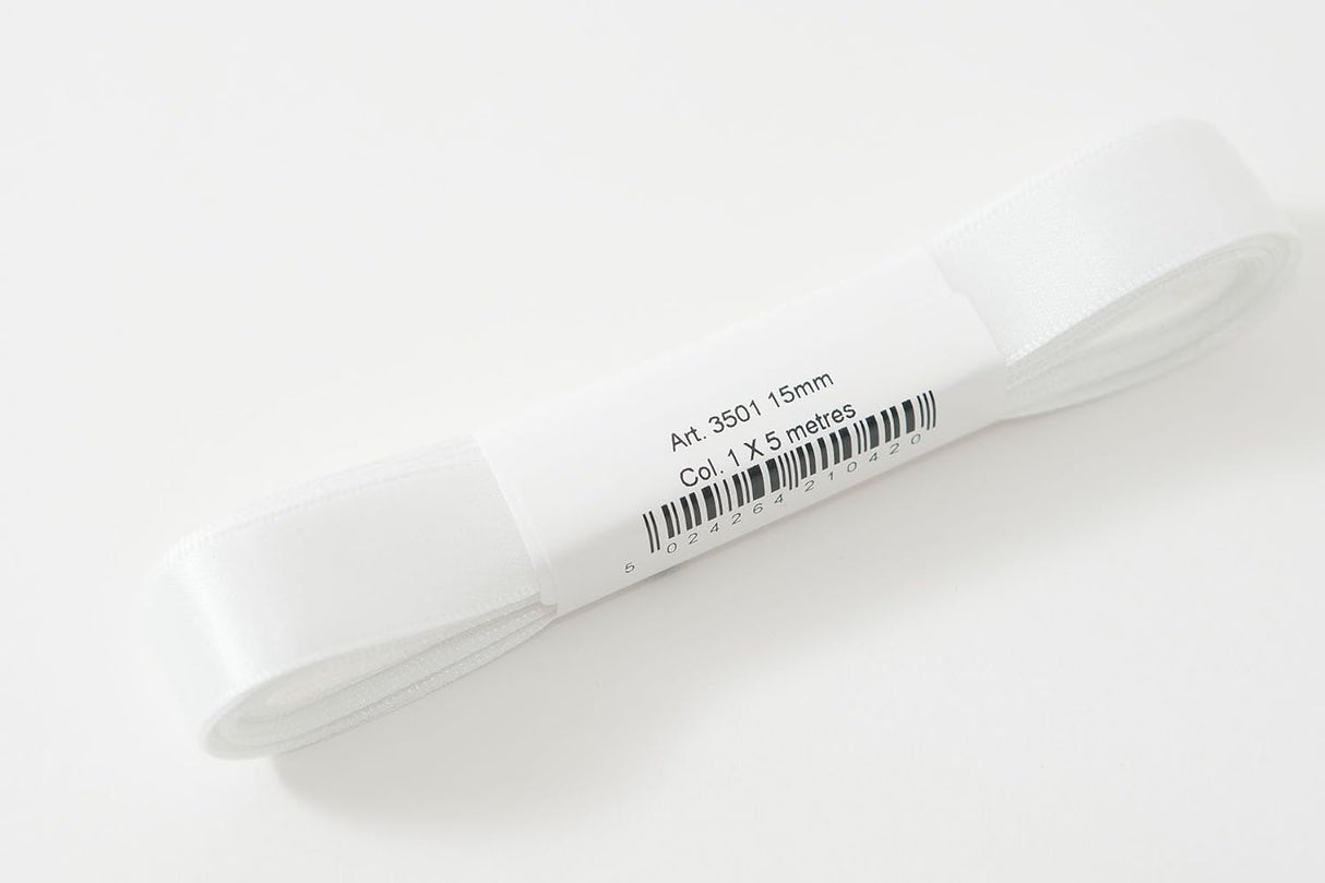 Berisfords Satin Ribbon Pack 5m x 15mm White (4pc)