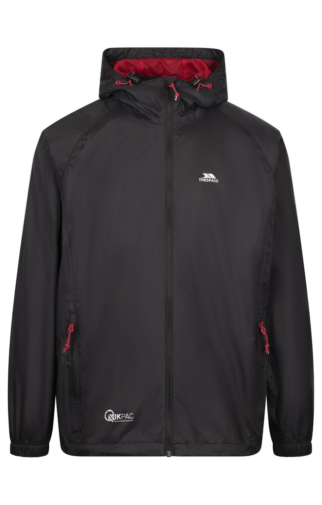 Trespass Qikpac Unisex Waterproof Jacket Black/Red (L)